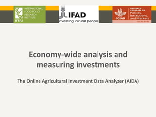 Economy-wide analysis and
measuring investments
The Online Agricultural Investment Data Analyzer (AIDA)
 