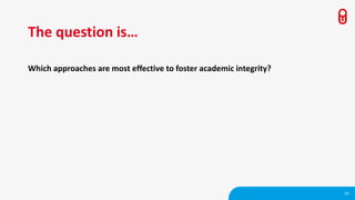 The question is…
Which approaches are most effective to foster academic integrity?
14
 