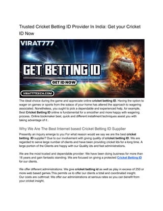 Trusted Cricket Betting ID Provider In India: Get your Cricket ID Now