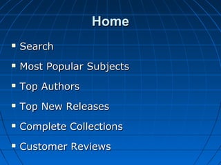 Home


Search



Most Popular Subjects



Top Authors



Top New Releases



Complete Collections



Customer Reviews

 
