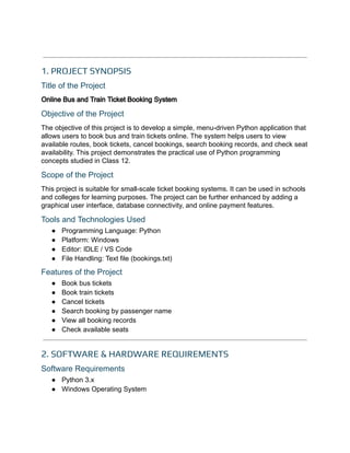 Online Bus And Train Ticket Booking System – Class 12 Project File | PDF