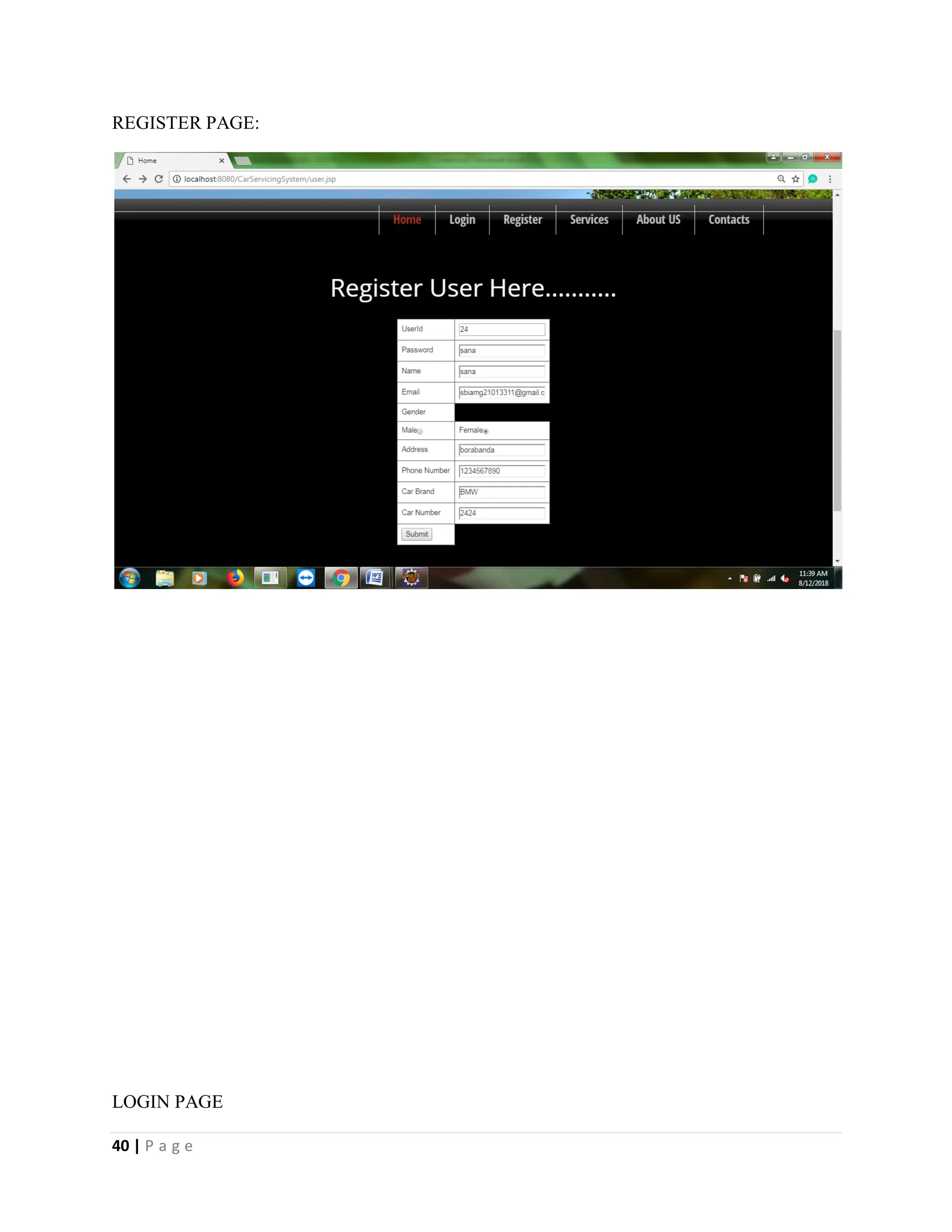 40 | P a g e
REGISTER PAGE:
LOGIN PAGE
 