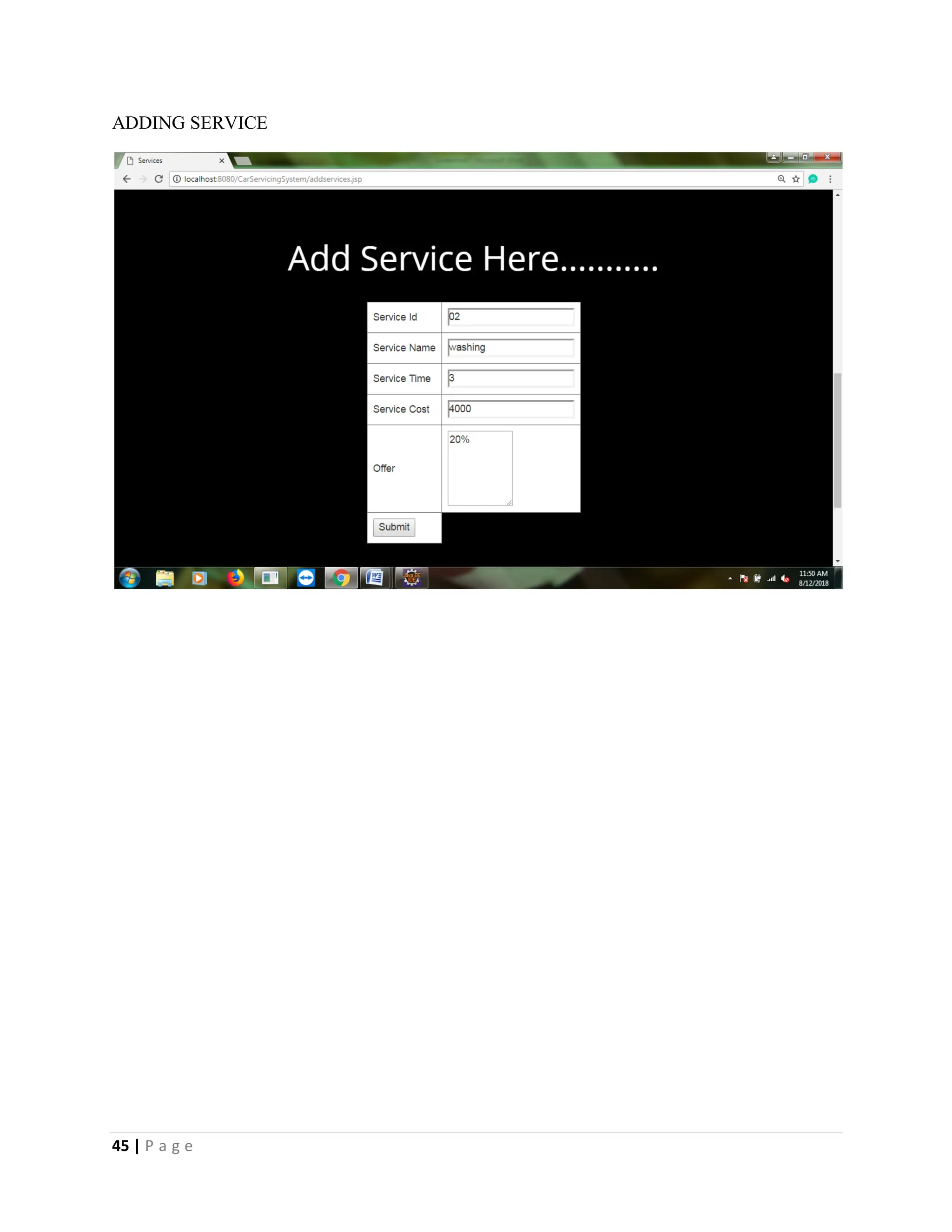 45 | P a g e
ADDING SERVICE
 