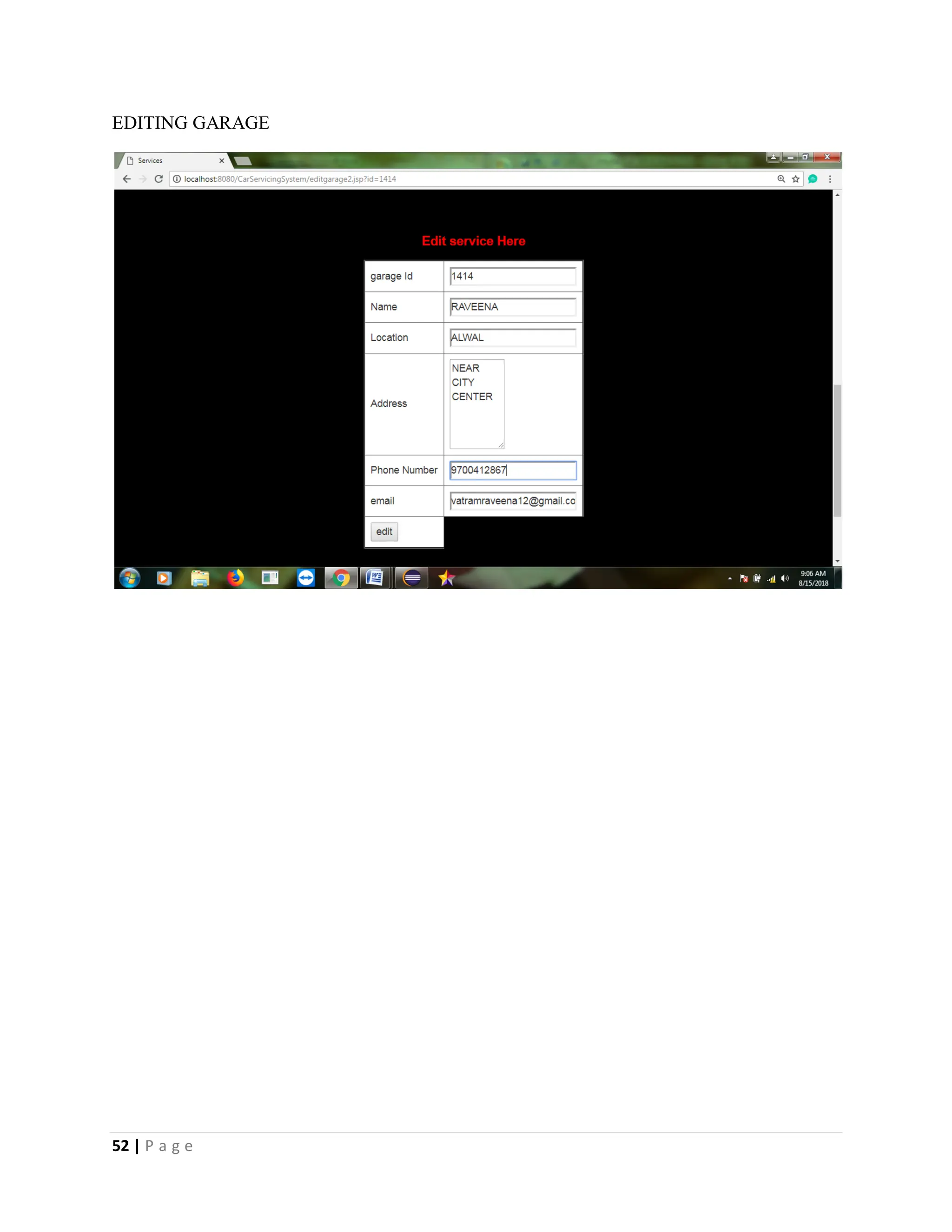 52 | P a g e
EDITING GARAGE
 