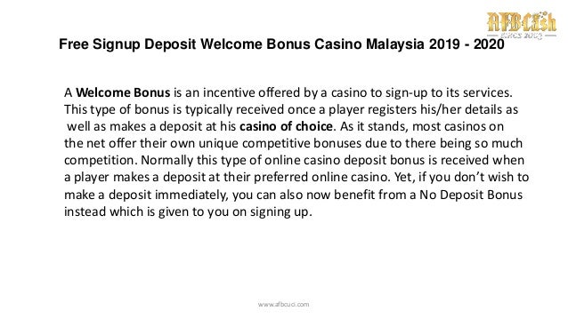 Free Signup Bonus No Deposit Casino Malaysia 2020 Free Signup Bonus No Deposit Casino Malaysia 2020