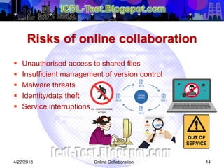 Risks of online collaboration
 Unauthorised access to shared files
 Insufficient management of version control
 Malware threats
 Identity/data theft
 Service interruptions
144/22/2018 Online Collaboration
 