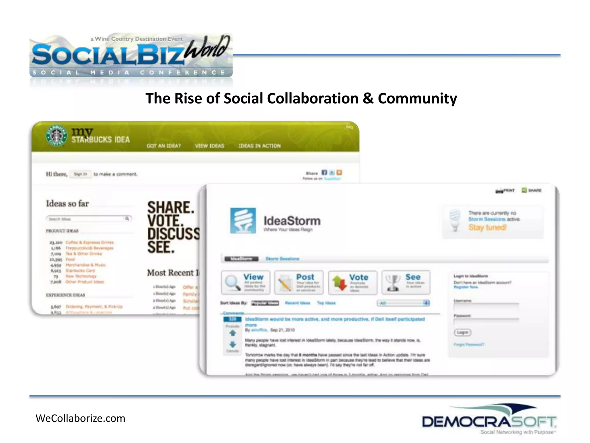 The Rise of Social Collaboration & Community




WeCollaborize.com
 