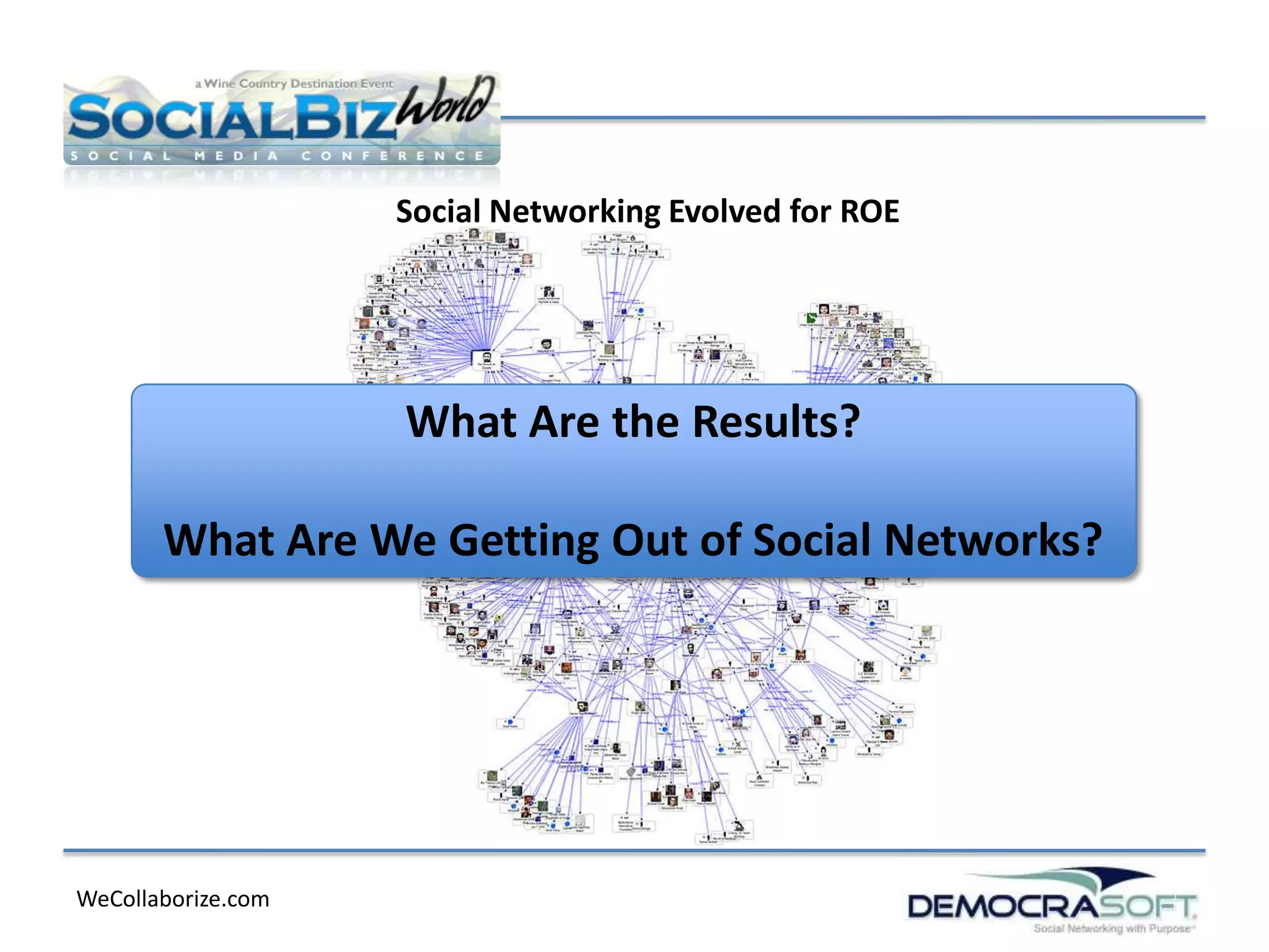Social Networking Evolved for ROE




                    What Are the Results?

       What Are We Getting Out of Social Networks?




WeCollaborize.com
 