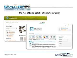 The Rise of Social Collaboration & Community




WeCollaborize.com
 