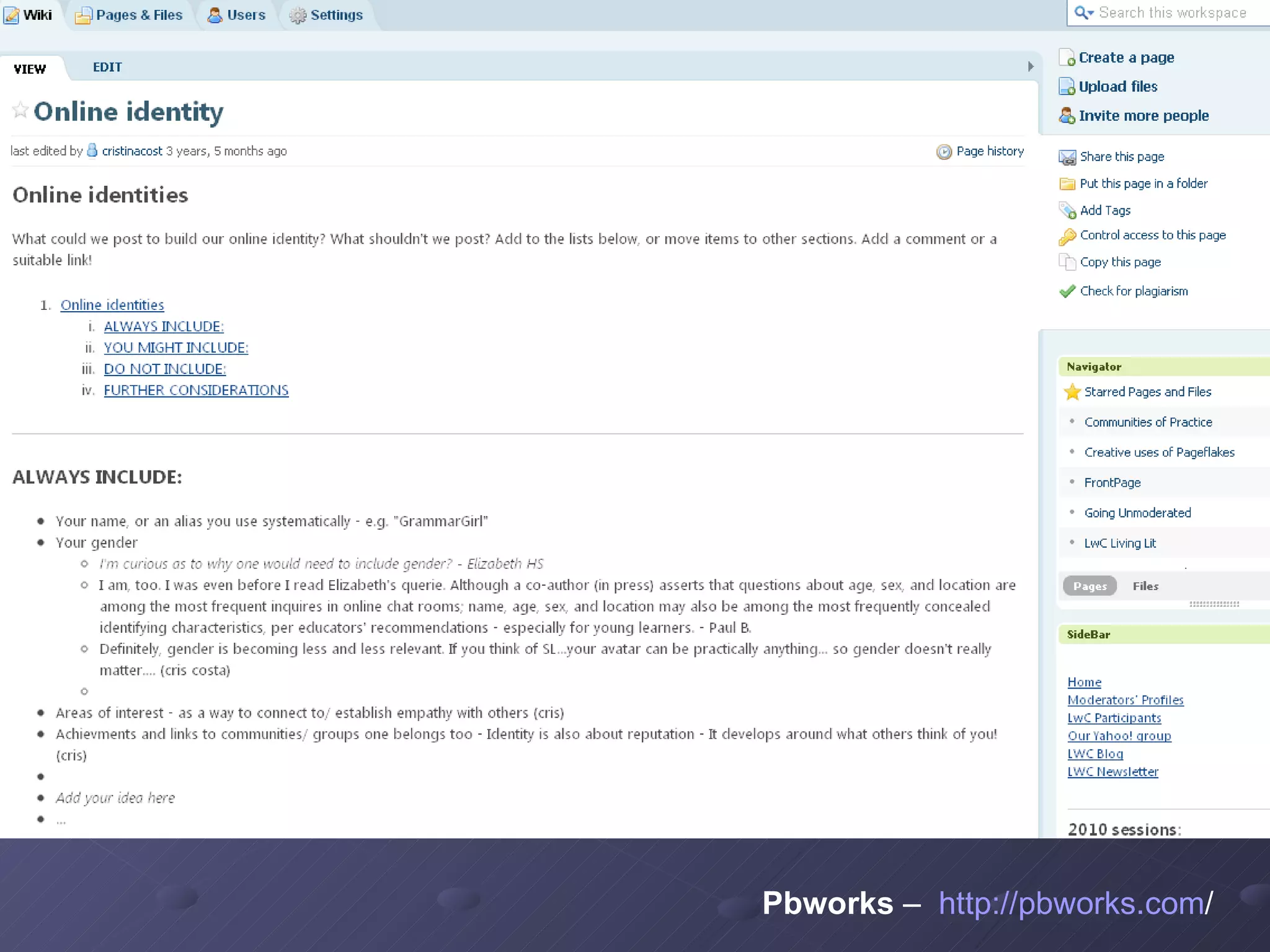 Pbworks  –  http:// pbworks.com /   