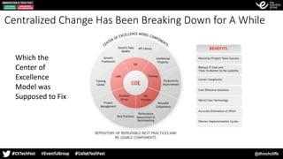 @dhinchcliffe
Centralized Change Has Been Breaking Down for A While
Which	the	
Center	of	
Excellence	
Model	was	
Supposed	to	Fix
 