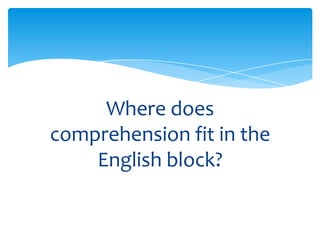 Where does
comprehension fit in the
English block?
 