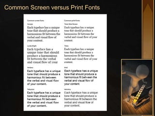 Common Screen versus Print Fonts
 