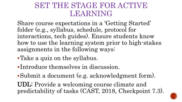 Online Course Design For Active Learning Within The UDL Framework