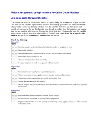 Online Course Review Checklist | DOCX | College Planning | College ...