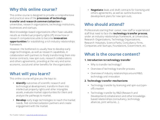 Online Course Technology Transfer And Research Commercialization