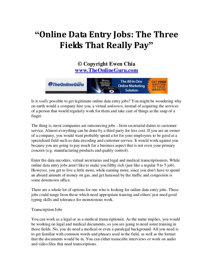 Online Data Entry Jobs The Three Fields That Really Pay