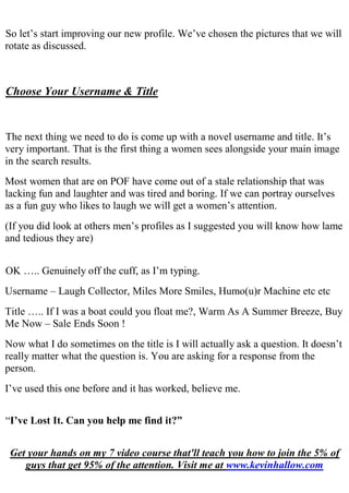 Online Dating Wingman Basic  Report