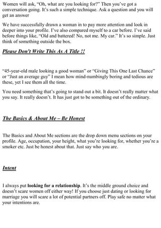 Online Dating Wingman Basic  Report
