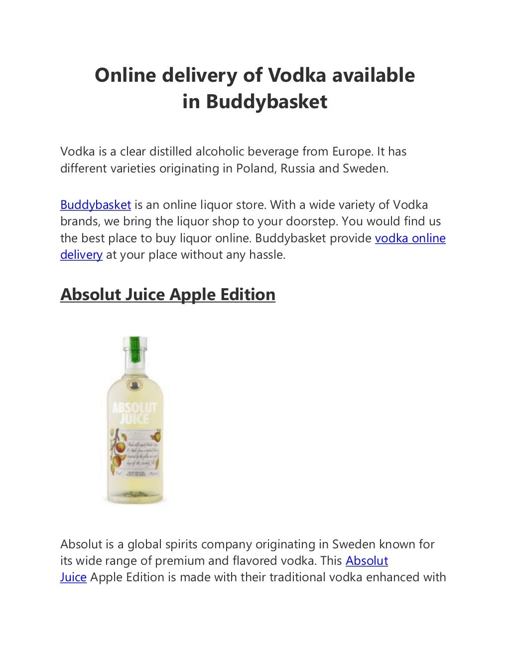 Online delivery of vodka available in buddybasket