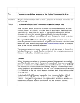 Online Monument Design Tool
