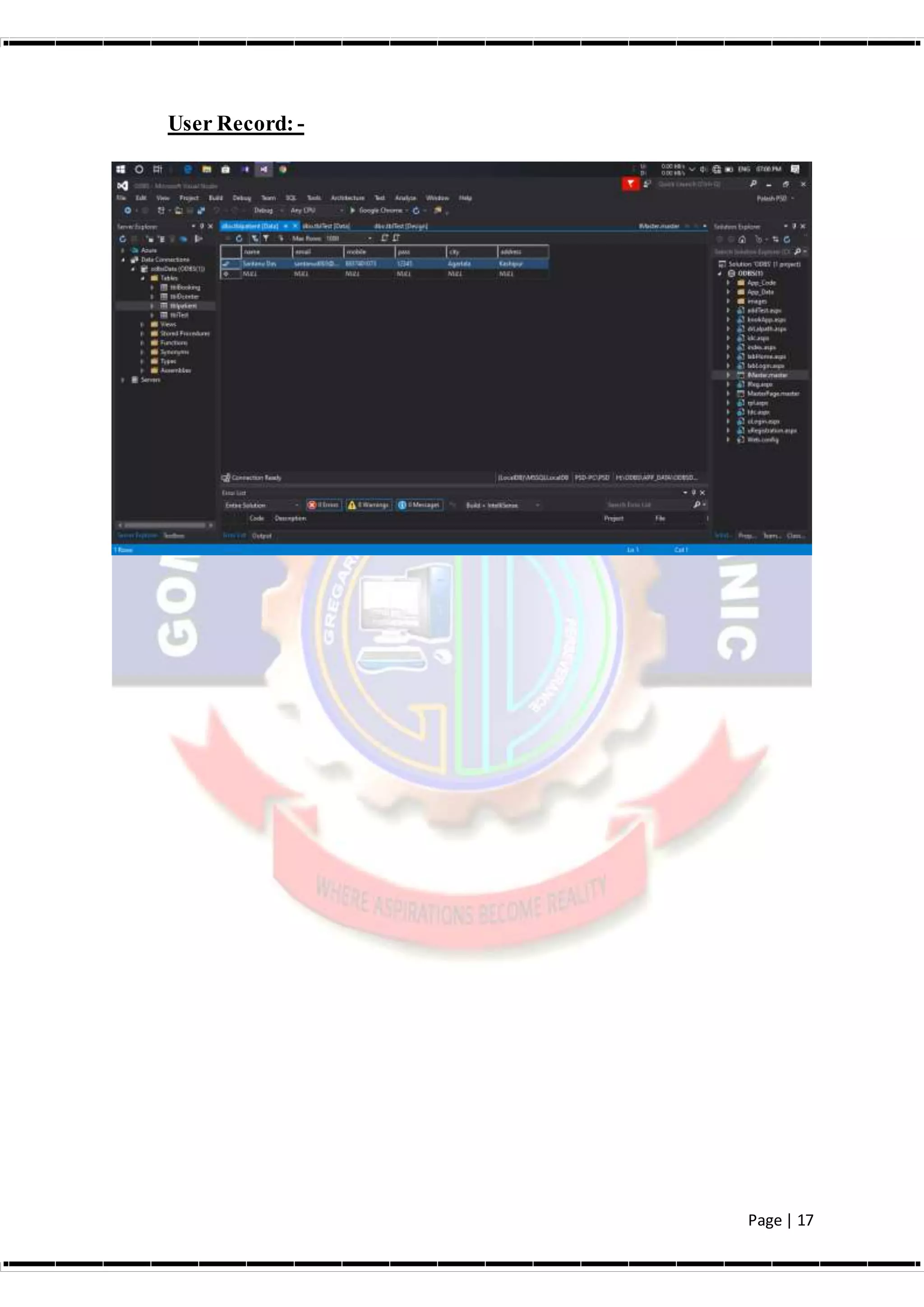 Page | 17
User Record: -
 