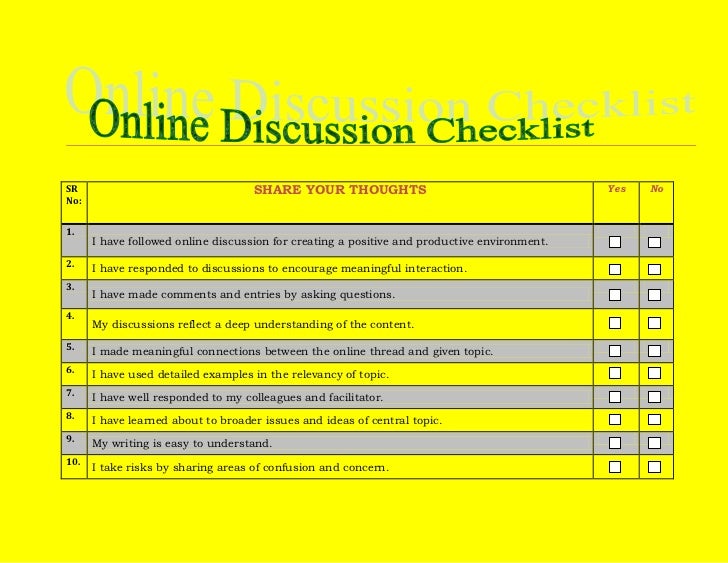 Online discussion checklist