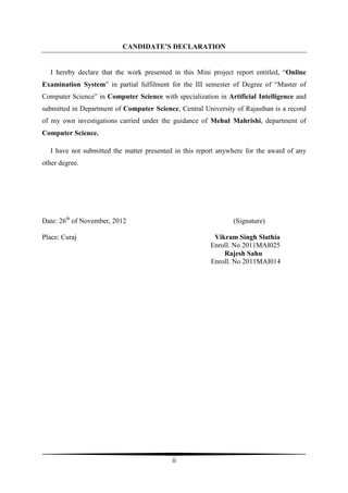 Declaration Of Computer Project Online examination system | PDF