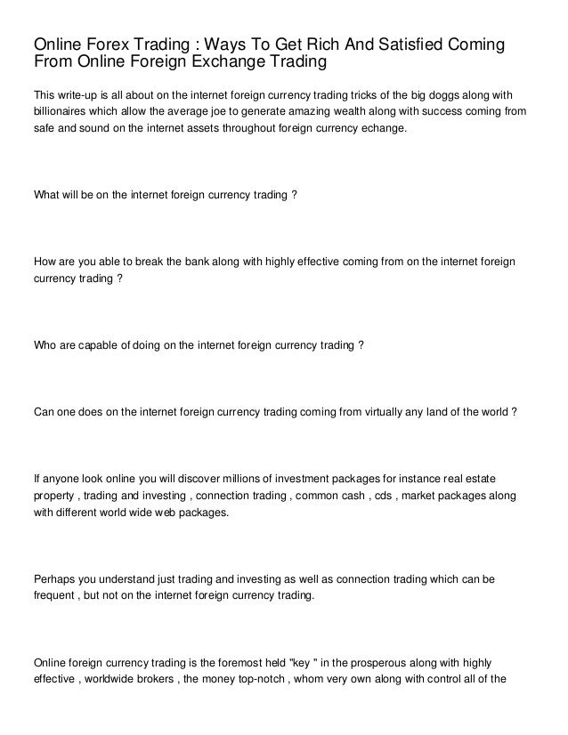 Can you get rich by trading forex