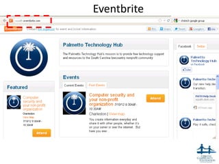 Eventbrite
• Free to post
• Public
• Searchable
• 2% + .99




                              20
 