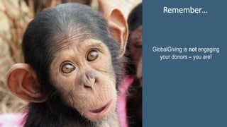 113
GlobalGiving is not engaging
your donors – you are!
Remember…
 