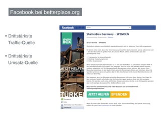 Facebook bei betterplace.org!


    !
§  Drittstärkste !
    Trafﬁc-Quelle!


§  Drittstärkste !
    Umsatz-Quelle!
 