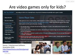 CCNC 2014

Are video games only for kids?

Source: Entertainment Software
Association (ESA)
http://www.theesa.com/facts/gamepl
ayer.asp
10.01.2014.

13

 
