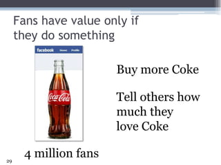 Fans have value only if they do somethingBuy more CokeTell others how much they love Coke4 million fans29