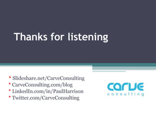 Thanks for listening *  Slideshare.net/CarveConsulting  *  CarveConsulting.com/blog *  LinkedIn.com/in/PaulHarrison *  Twitter.com/CarveConsulting 