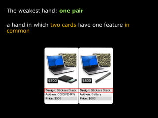 The weakest hand:  one pair  a hand in which  two cards  have one feature  in common 