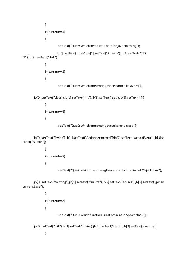 Online java paper test