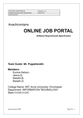 Online job portal version 1.0 software requirements