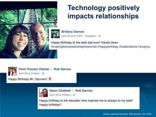 Online Learning Overview. Rob Darrow. Oct. 2016.
Technology positively
impacts relationships
 