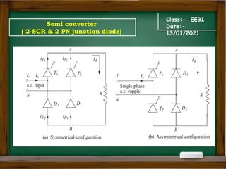 Class:- EE3I
Date:-
13/01/2021
Semi converter
( 2-SCR & 2 PN junction diode)
 