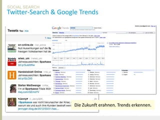 SOCIAL SEARCH
Twitter-Search & Google Trends




                                             Die Zukunft erahnen. Trends erkennen.

United Prototype - Wir entwickeln Fliplife                |   Follow me on Twitter - @Ibo
 