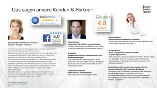 Rechtsanwältin & Mediatorin Verena Erni
Konstanz – Stuttgart – Hannover
“Herr Hatzak hat meine Homepage auf ein Top-Niveau gebracht! Er
hat mich sehr kompetent beraten, als es um
Suchmaschinenoptimierung und generell um einen zeitgemäßen und
professionellen Webauftritt ging. Außerdem hat er mir Profile bei
Google+ und Facebook für mein Unternehmen erstellt.
Alles ging immer schnell und problemlos, für Rückfragen war und ist
er immer zu erreichen und Änderungswünsche werden schnell
umgesetzt. Er kommt jedes Mal aktiv auf mich zu, wenn er meint, es
sei an der Zeit, wieder etwas zu aktualisieren. Dabei bleibt es immer
“mein” Profil, das individuell ist und zu mir passt – kein 08/15-
Standard-Produkt!
Ich bekomme sehr viel positives Feedback für meine Website und
erreiche meine Zielgruppe heute sehr viel besser. Ich bin rundum
zufrieden und empfehle Hatzak+1 gern weiter!”
Citydeal.de/Groupon.de
Daniel Glasner – Geschäftsführer
“Wir danken für die hervorragende Arbeit.”
Geschäftsführer Dipl.-Ing. (FH) Jonas Soukup in Berlin
creative workline GmbH IT Consulting & Solutions
“Kompetenz und Freundlichkeit werden bei Online Marketing
Hatzak großgeschrieben. Tolle Tipps zu SEO und
Suchmaschinenmarketing haben uns überprüfbar geholfen,
die Sichtbarkeit im Netz für unsere relevanten Zielgruppen zu
erhöhen. Empfohlen!”
Eva Lustenberger
Naturheilpraxis Lustenberger in Düsseldorf
“Mit der Positionierung Ihrer Seite bin ich sehr zufrieden,ich bin
ich bei Google inzwischen auf Seite 1.”
Tobias Lensing
Inhaber bei CUM MEDICO – Lensing Consulta:
“Modern, zuverlässig und erfolgreich. Herr Hatzak
ist uns ein langjähriger und kompetenter Partner.”
Grit Müller
Inhaberin des Studio für ästhetische Haut- und
Körperbehandlungen
“Die Homepage von “Meine Bestform” ist toll
geworden – ein neuer Laden mit neuer Homepage,
für die ich schon viel Lob kassiert habe und dies
weitergeben möchte…
Dr. Felix Kreyer
Kaiser´s Tengelmann Lieferservice GmbH
Projekt bringmeister.de
“Sehr angenehme Zusammenarbeit! Herr Hatzak hat den Auftrag
von Anfang bis Ende sehr zuverlässig und mit sehr gutem
Ergebnis betreut. Wir würden die Zusammenarbeit mit ihm
jederzeit empfehlen.”
Das sagen unsere Kunden & Partner
 