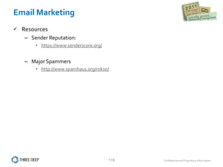 Email Marketing Resources Sender Reputation: https://www.senderscore.org/ Major Spammers http://www.spamhaus.org/rokso/ 