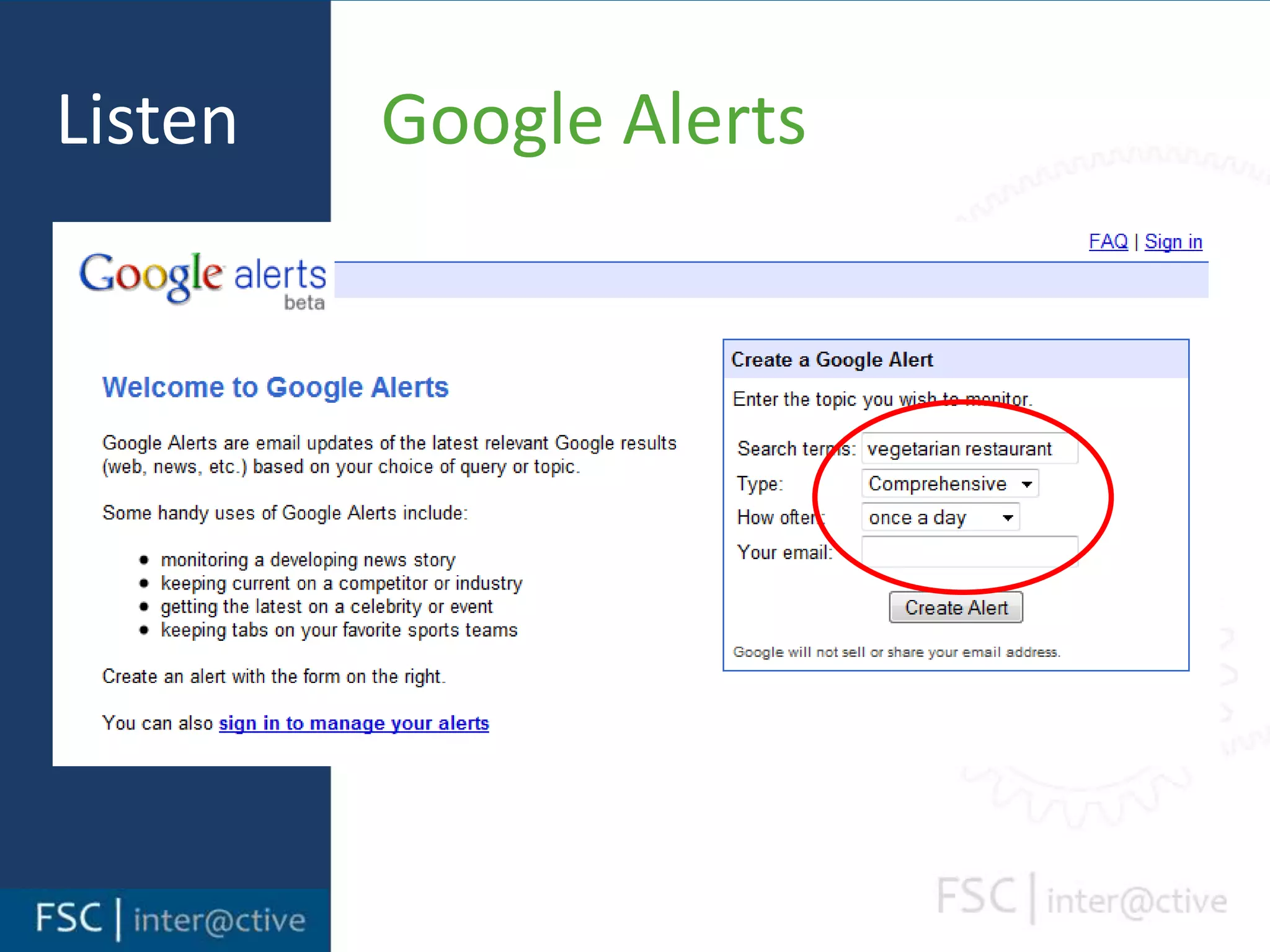 Listen        Google Alerts