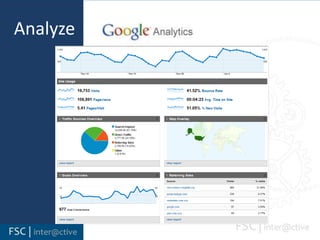 Analyze	Measure and Value    As important as learning the tools and using them correctly is making sure you are reaching those initial goals and learning how to track the performance of your outreach.Popularity and EngagementPerformance of MessageBehavior of Audience
