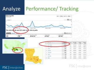 AnalyzeGoogle Analytics is a free tool that provides an easy to use application showing the breakdown of traffic behavior to your website – how visitors found your site and what they do when they get there.