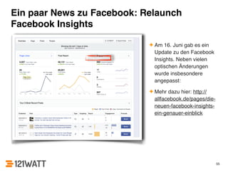 Ein paar News zu Facebook: Relaunch
Facebook Insights
55
✦ Am 16. Juni gab es ein
Update zu den Facebook
Insights. Neben v...