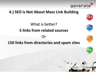 4.) SEO is Not About Mass Link BuildingWhat is better?5 links from related sourcesOr150 links from directories and spam sites