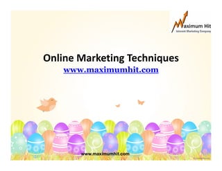Online Marketing Techniques
    www.maximumhit.com




       www.maximumhit.com
 