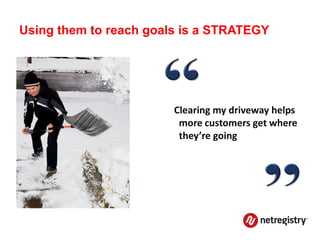 Using them to reach goals is a STRATEGY




                        Clearing my driveway helps
                         more customers get where
                         they’re going
 